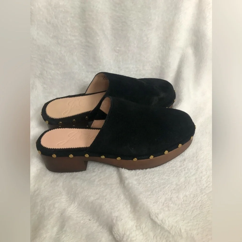 New! J. crew Dakota clogs in suede Size 5 black studded wood sole